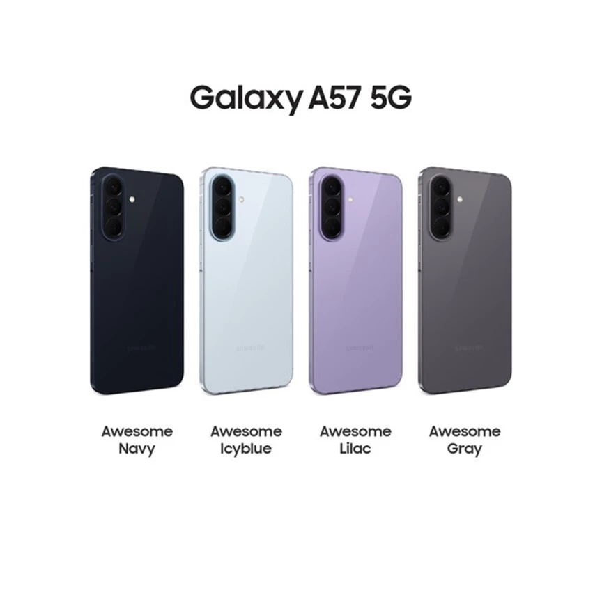 Samsung Galaxy A57 5G tampak depan dan belakang dengan bodi tipis dan desain premium