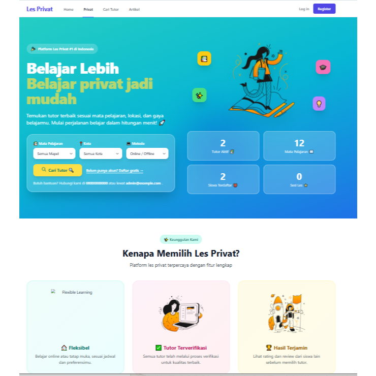 Aplikasi Les Private - Sistem Manajemen Tutor Siswa Jadwal Kelas Pembayaran Portal Belajar