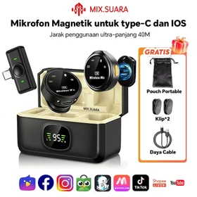 MIX.SUARA Q8 Wireless Mic Clip On Jepit Di Baju Type C IOS Magnetic Microphone Dual Mikrofon Hp