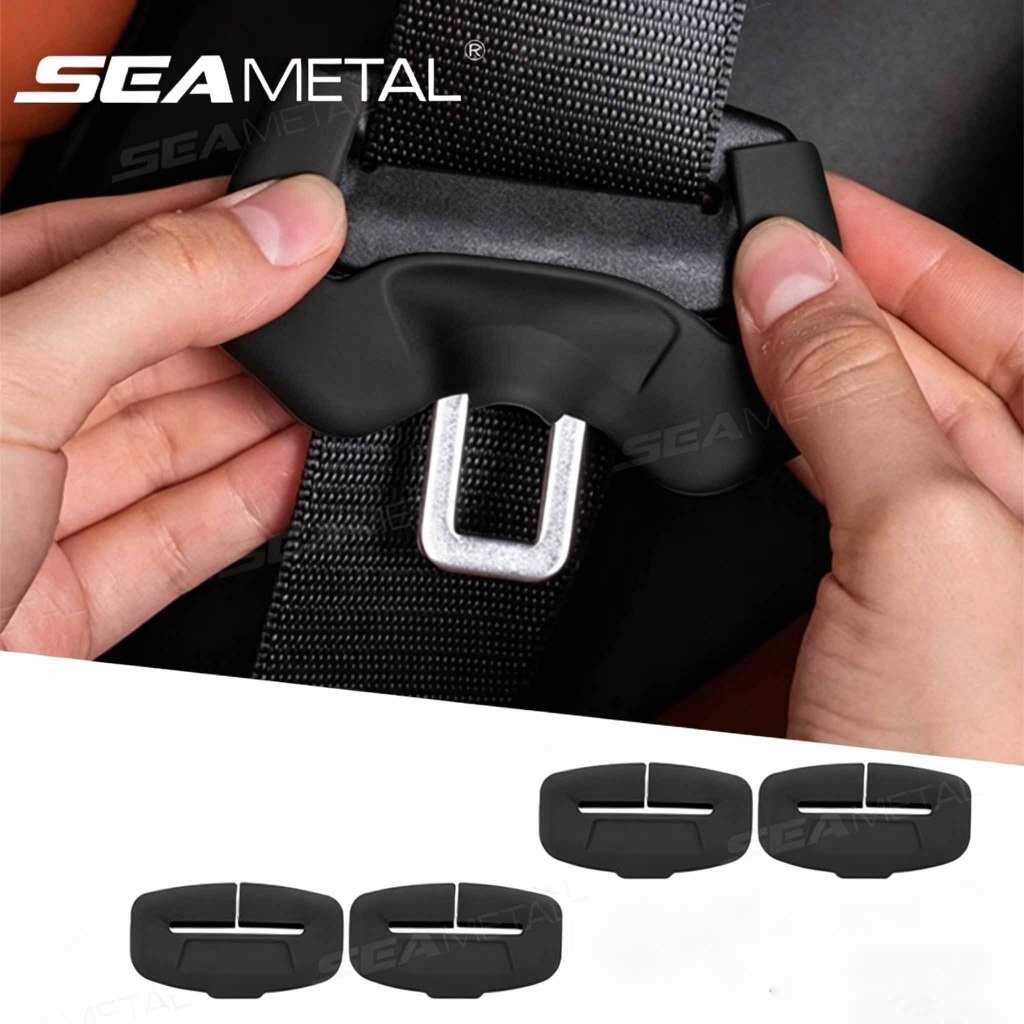 4PCS Pelindung Gesper Sabuk Pengaman Mobil Penutup Silikon Lembut Anti-Benturan Pelindung Gesper Sabuk Pengaman Universal