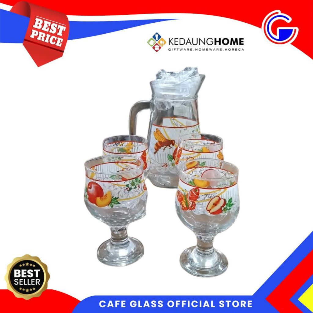 Set Gelas Kaca Casanova 5 Pcs - Desain Klasik, Motif Buah, Anti Karat