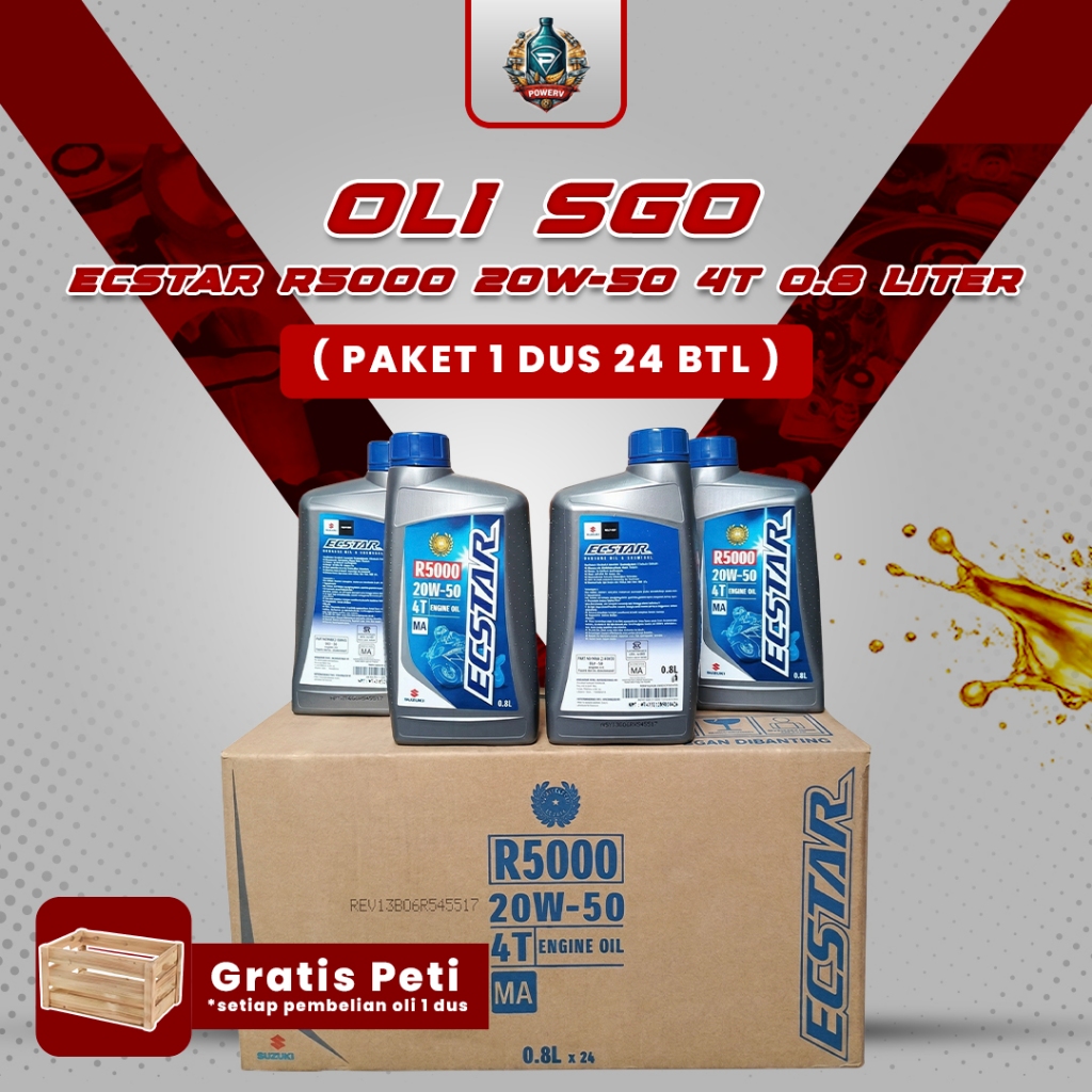 Jual ( PAKET 1 DUS 24 BTL ) OLI SGO ECSTAR R5000 20W-50 4T 0.8 LITER ...