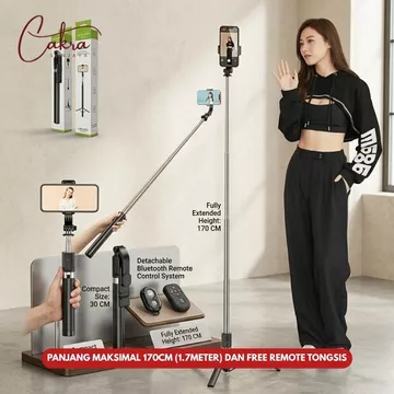 TONGSIS TRIPOD Selfie Stick R1 L Tongsis Remote Bluetooth Tripod 1.7 METER HP Iphone Android
