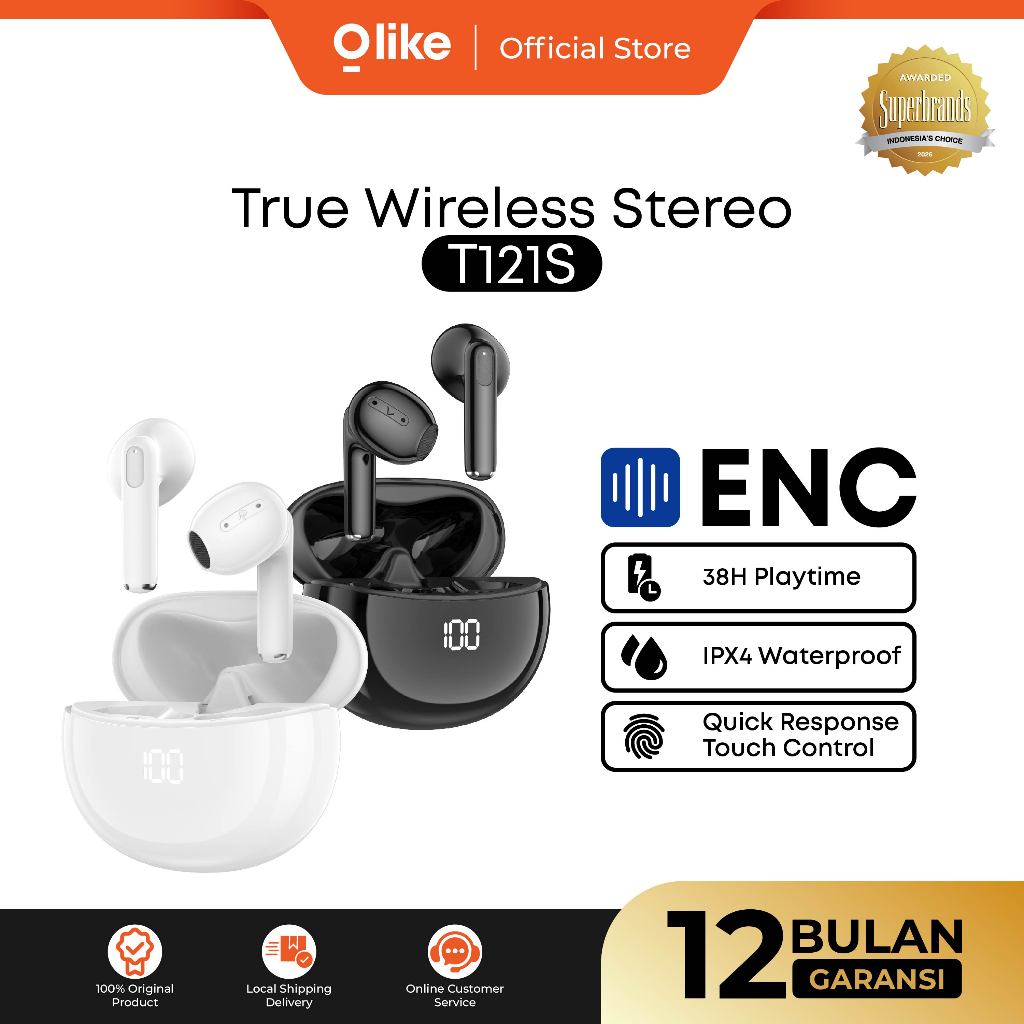 Jual Olike TWS T121S Earphone Bluetooth 5.4 ENC Driver 13mm True ...