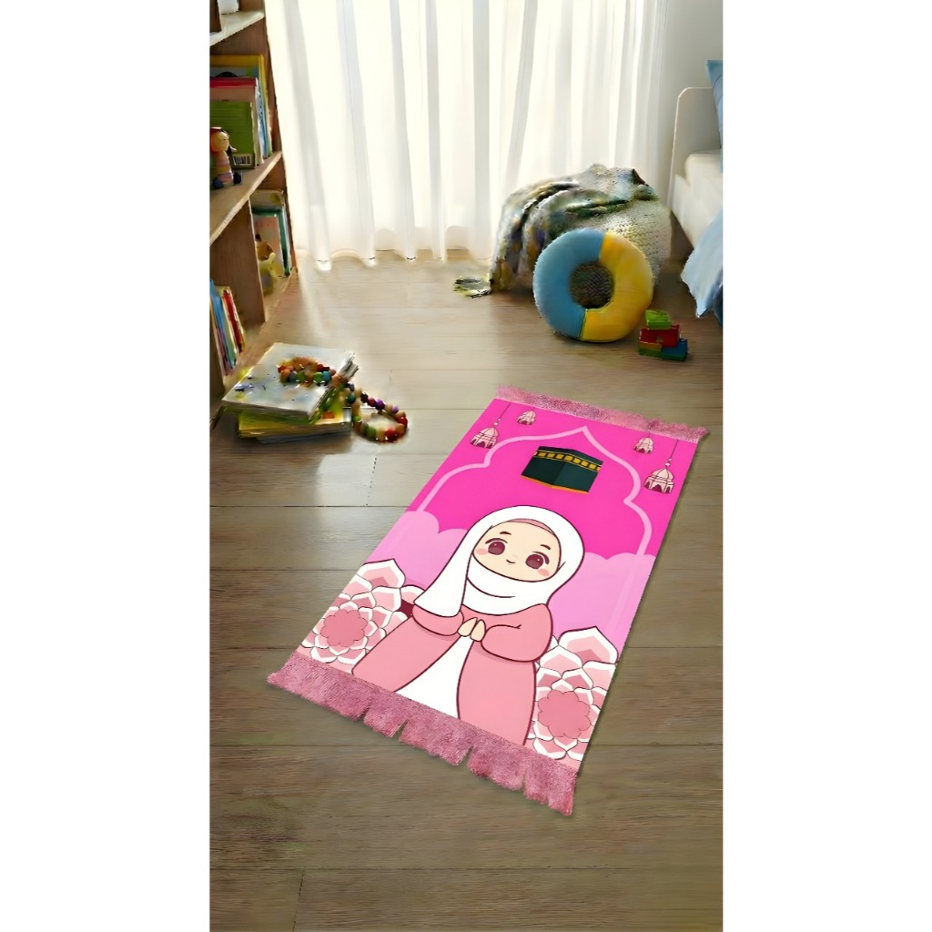 sajadah anak karakter bahan suede mini halus dan lembut ukuran 35cm×65cm