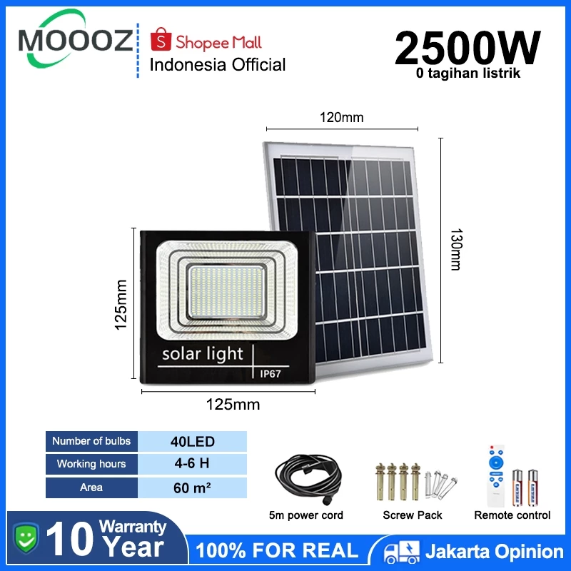 Lampu Sorot Outdoor Tenaga Surya 2500W + Solar Panel Terpisah
