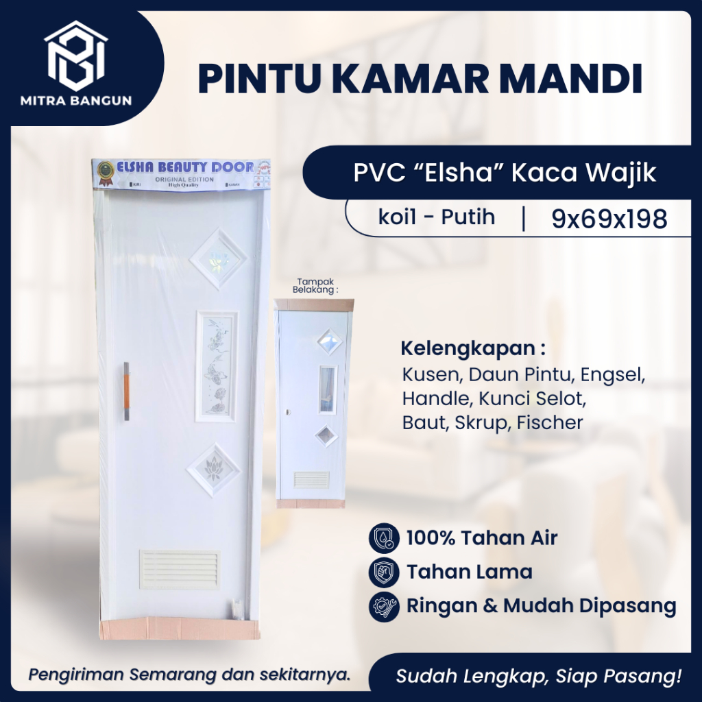 Elsha Pintu Kamar Mandi Toilet PVC Kaca Bahan Tebal Tahan Air dan Rayap (kirim SELURUH INDONESIA)