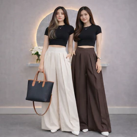 JEANIQLO Lavie Pants Kulot Palazzo Highwaist Celana Panjang Wanita Kantor Semi Wool Premium
