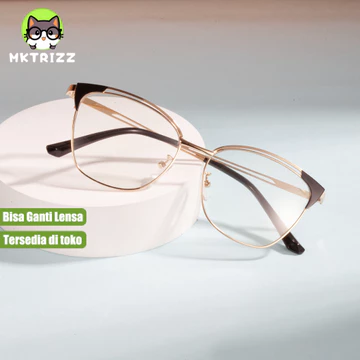 MKTRIZZ Kacamata Cat Eye Wanita Anti Radiasi Photocromic Gaya Korea Minus Frame Metal Anti