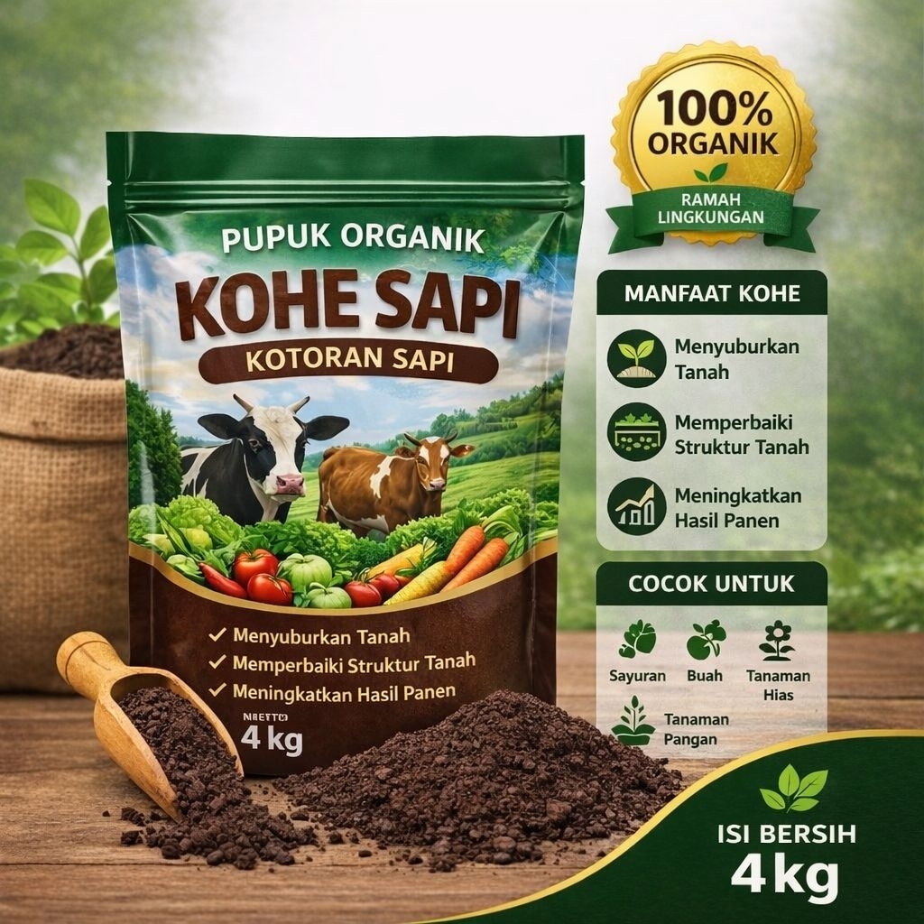 Jual Pupuk Kandang Kohe Sapi 4kg Organik Media Tanam Subur | Shopee ...
