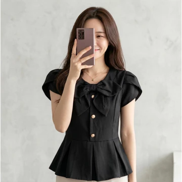 Cottonbells Yejin Top Baju Blouse Lengan Pendek Wanita Fashion Atasan Peplum Kerja Casual Korea