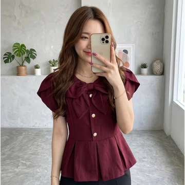 Cottonbells Yejin Top Baju Blouse Lengan Pendek Wanita Fashion Atasan Peplum Kerja Casual Korea