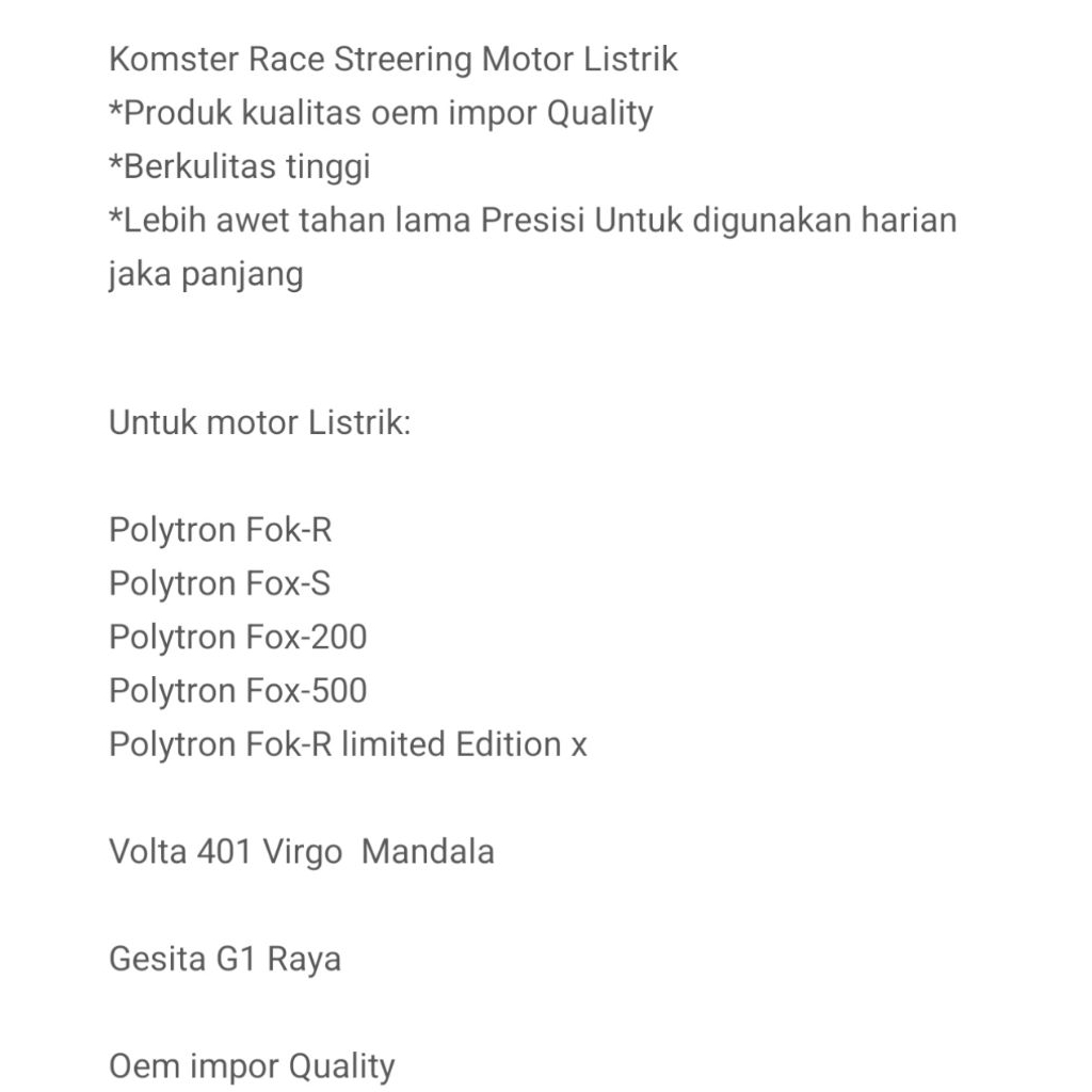 Jual Komster Race Streering Motor Listrik Polytron Fok-R Polytron Fox-S ...
