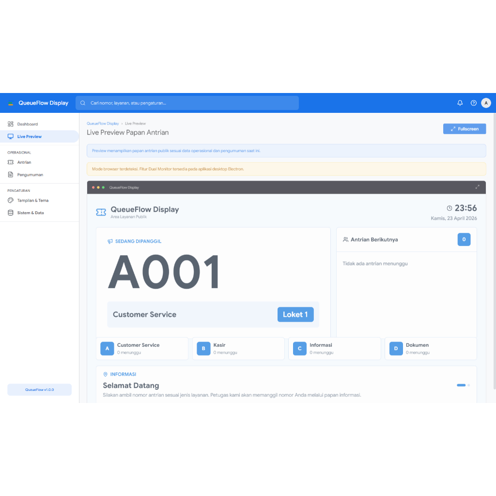 ID-Tech Sistem Antrian dan Papan Informasi Desktop | Dual Monitor, Queue Display