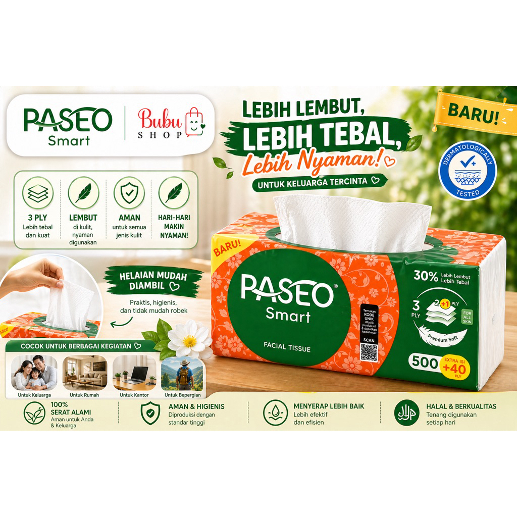 Jual tissue tisu paseo smart 500 + 40 ply / 540 helai 3ply ( 1 pcs ...