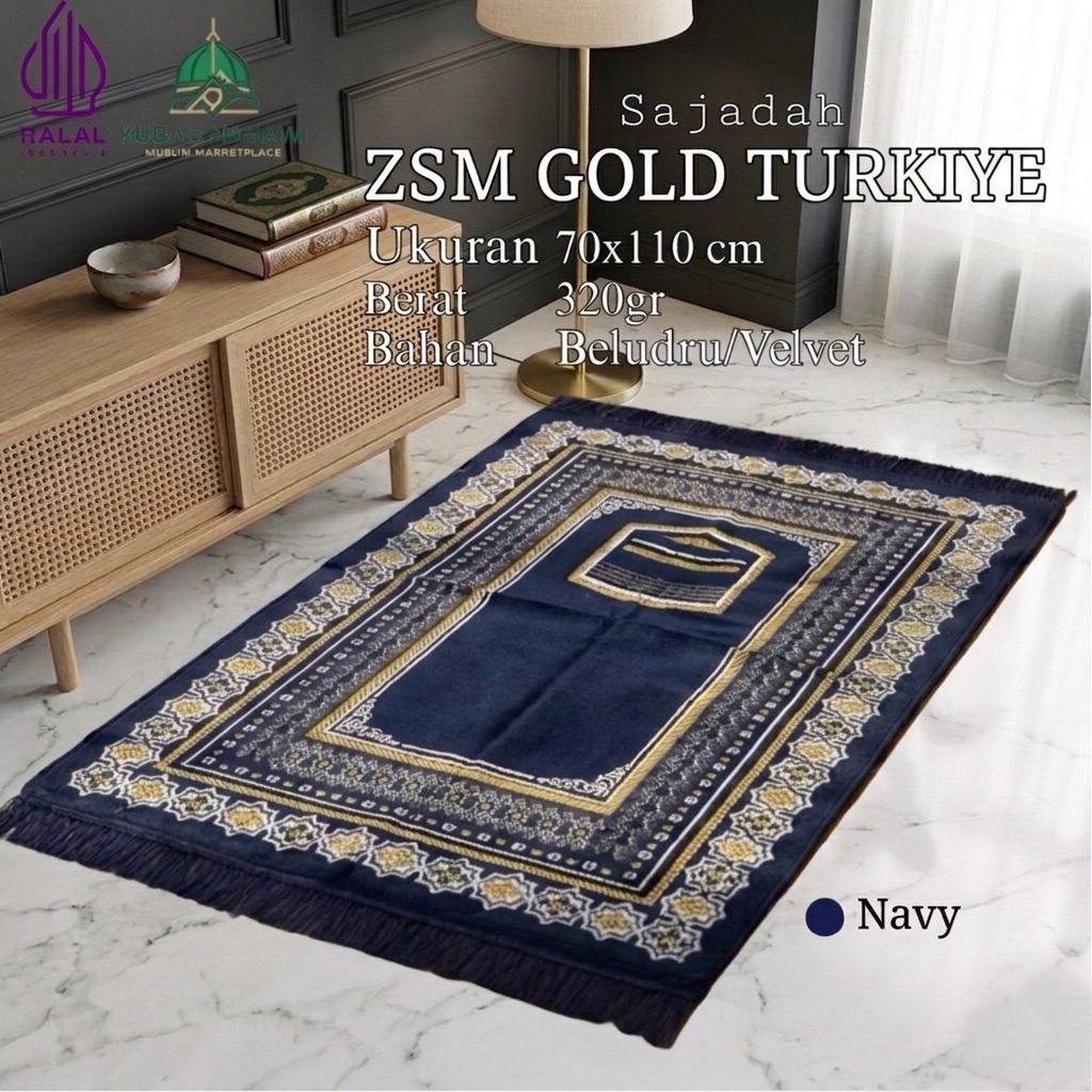 ZSM Turkiye GOLD 70x110 cm| Sajadah Turkiye Beludru Halus Tebal Empuk Jumbo |Souvenir Haji & Umroh