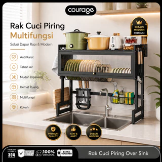 Courage Set Rak Penyimpanan Piring Atas Wastafel 1/2 Susun Baja Stainless Dengan Peniris
