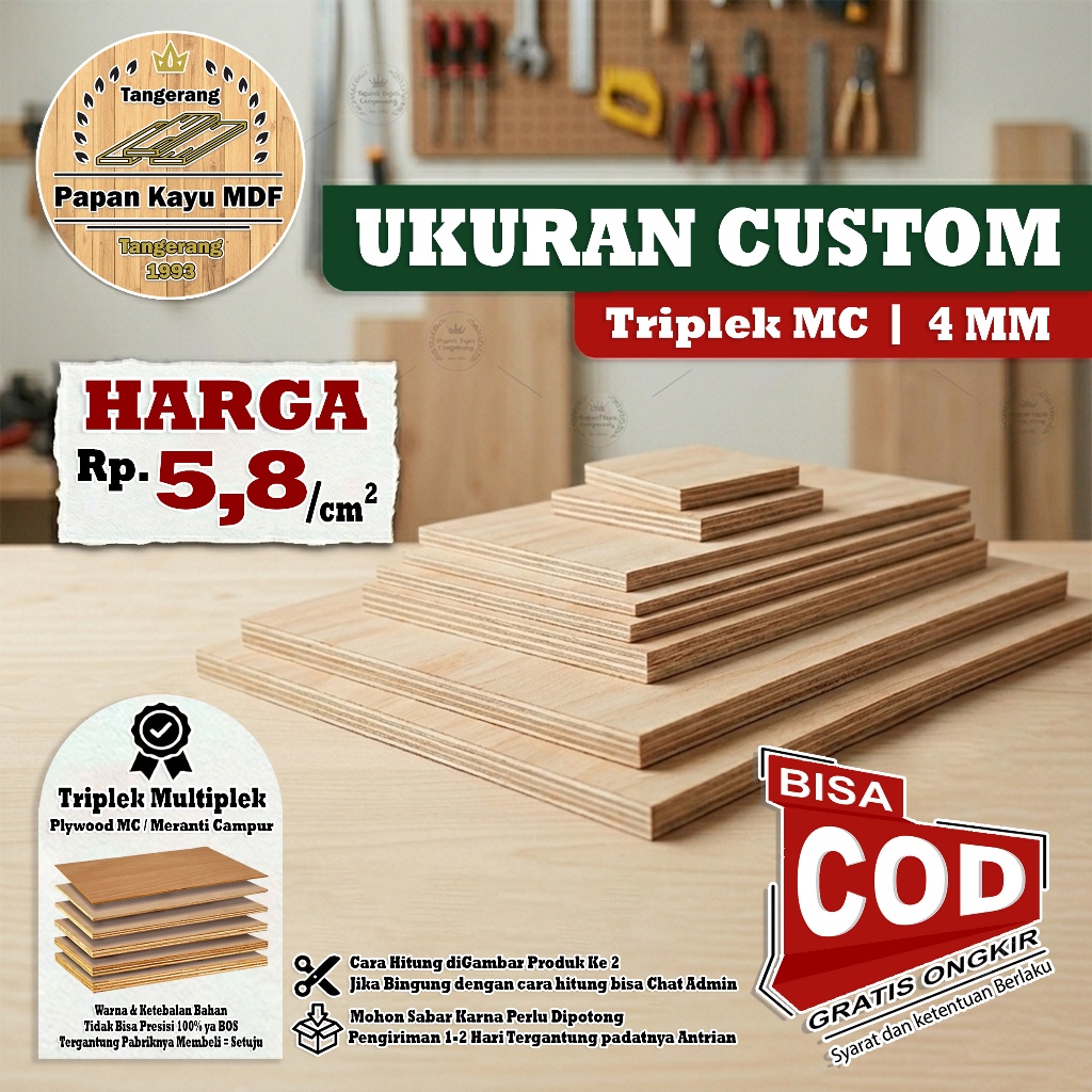 Jual Custom Triplek Multiplek 4MM Ukuran Custom Harga Per Cm Multiplek ...
