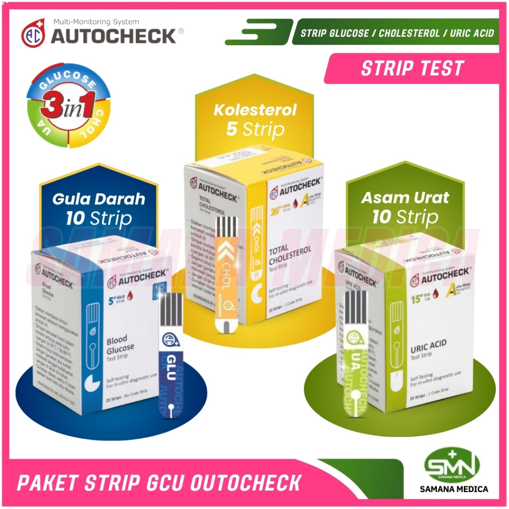 Jual Strip AUTOCHECK 3 In 1 Refil Gula Darah 10 Strip / Kolesterol 5 ...