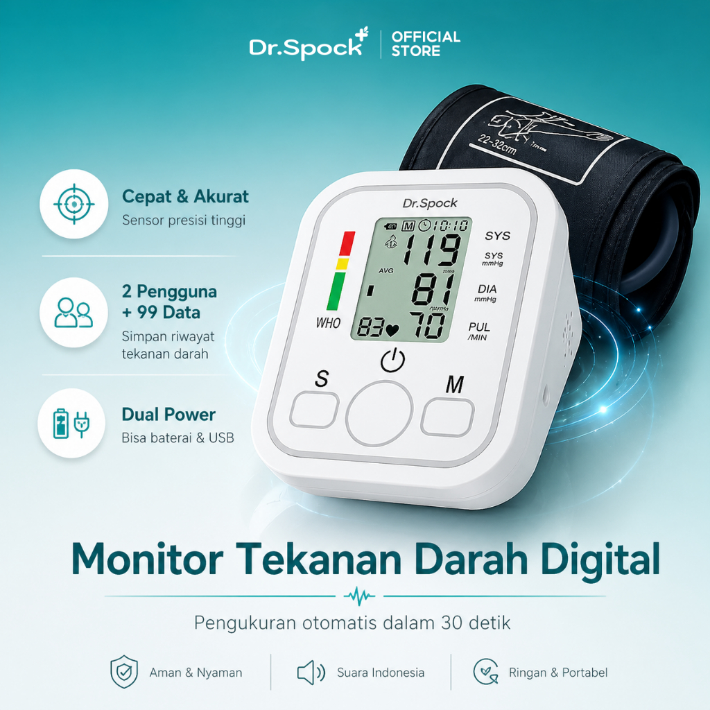 Dr.Spock Alat Cek Pengukur Tekanan Tensi Darah Digital Tensimeter Blood Pressure Monitor SH01