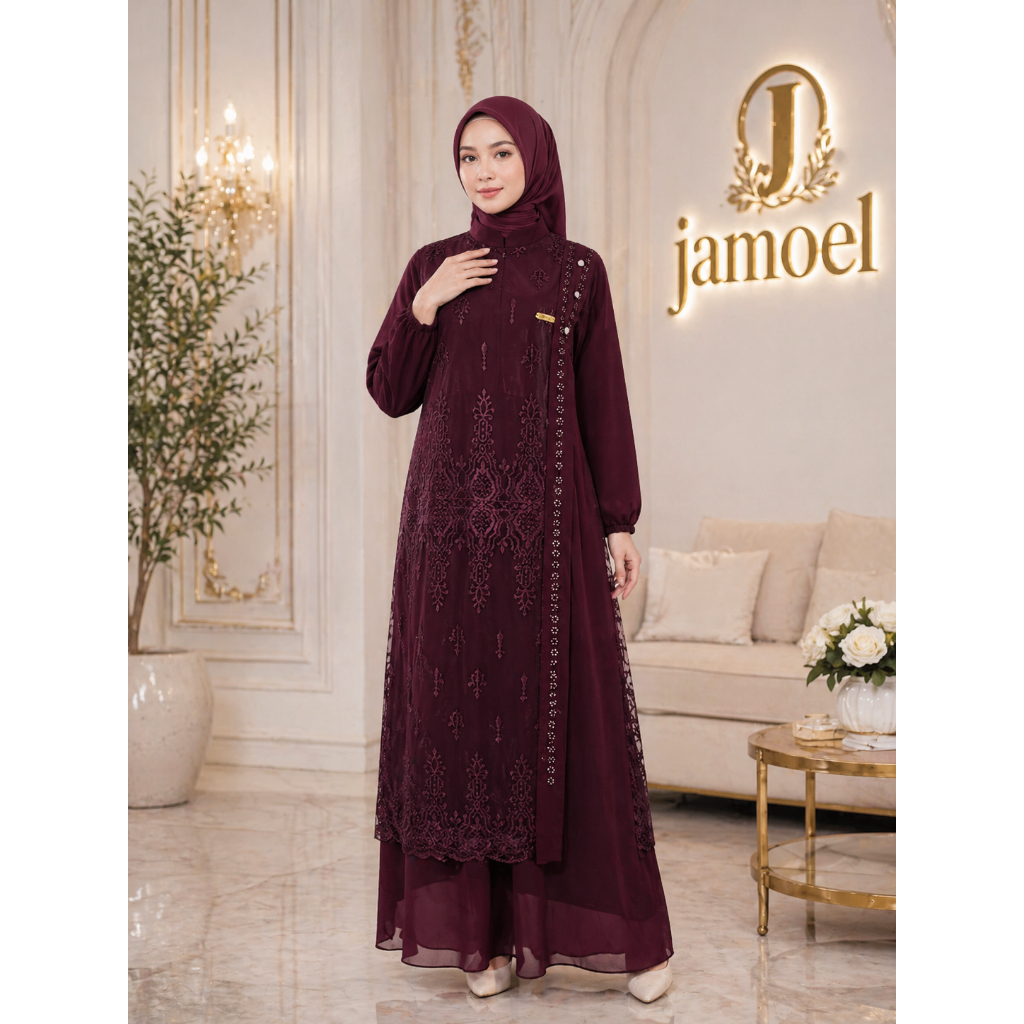 Jamoel - Aqsa2 Ceruty Babydoll Gamis Cantik Pesta Terbaru Mewah Elegan