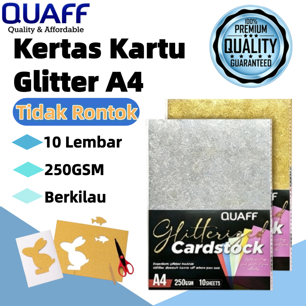 Jual QUAFF 10 Lembar Kertas Karton Gliter 250GSM A4 Warna Emas & Perak ...