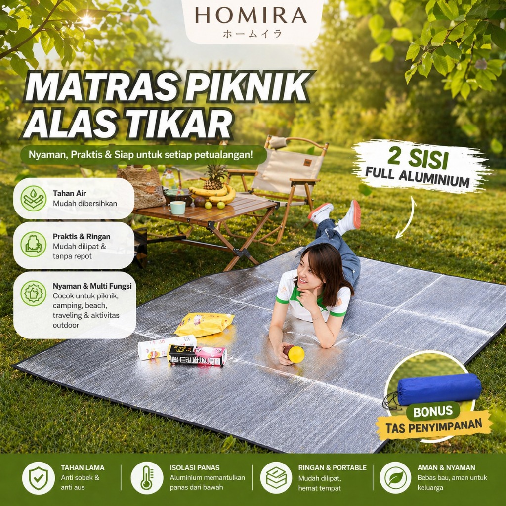Matras Camping Aluminium Foil 200x200cm / Matras Lipat Camping Mat Double Side Matras Alas Tenda Tahan Air Alas Berkemah