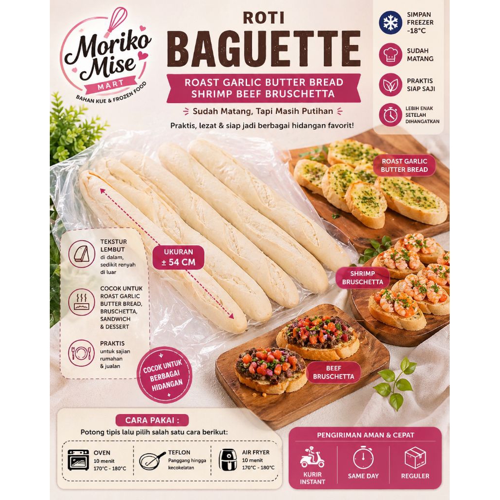 Jual [ ROTI french baguette ] baquette long bread 260 gr roti panjang ...