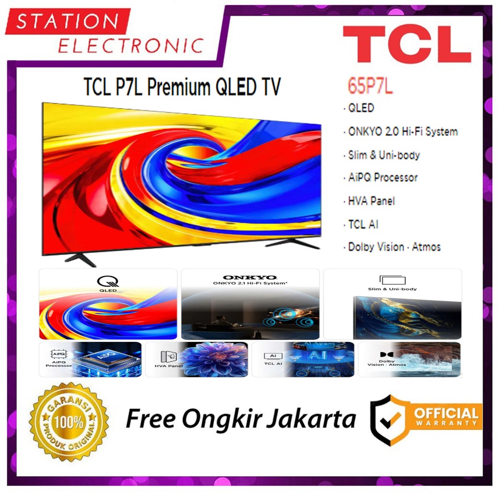 Jual TCL 65P7L / P7L TV QLED Google TV 65 Inch Dolby Atmos Slim Unibody ...