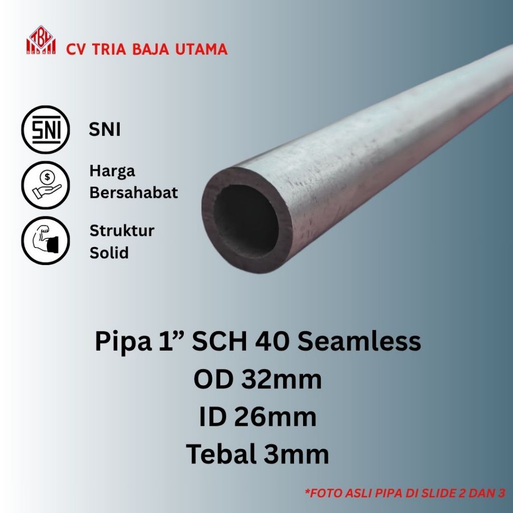 Jual Pipa Besi 1 Inch OD 32mm ID 26mm Tebal 3mm SCH 40 Seamless Black ...