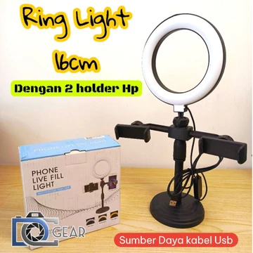 Ring Light 16cm Dengan Stand 2 Holder HP