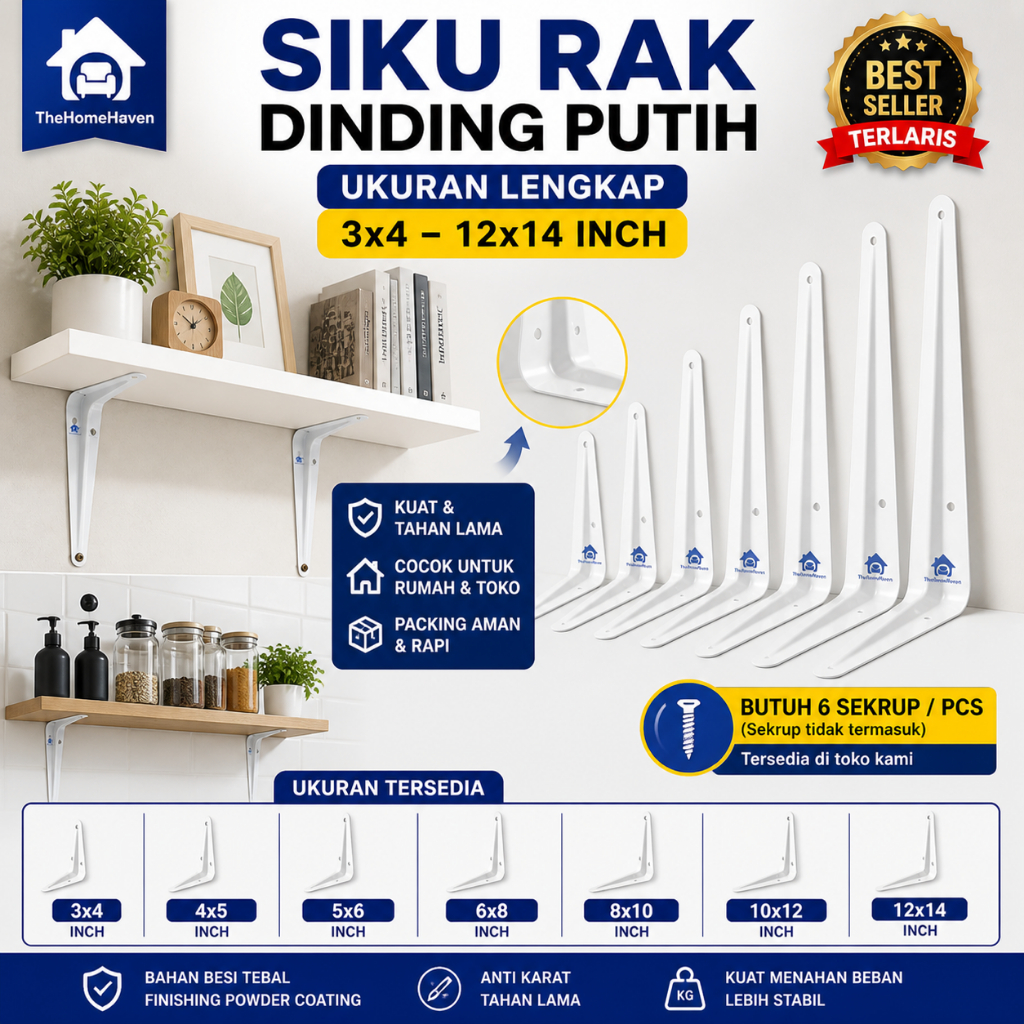 Jual Siku Rak Dinding Minimalis Putih | Untuk Rak Ringan | 3x4–12x14 ...