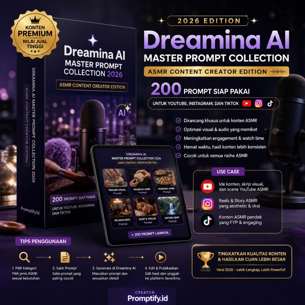 Jual 200 Prompt Dreamina AI ASMR untuk Konten Kreator | Ide Konten ...