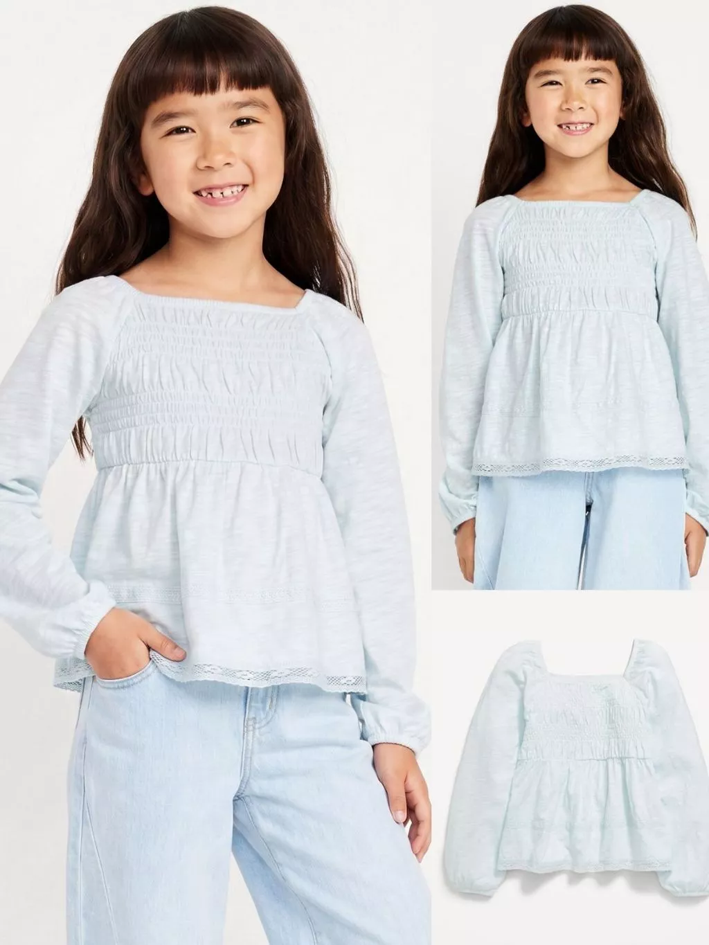 Atasan Lengan Panjang Anak Perempuan OLN Kids Long Sleeve Blouse with Shirred Detail - 2389