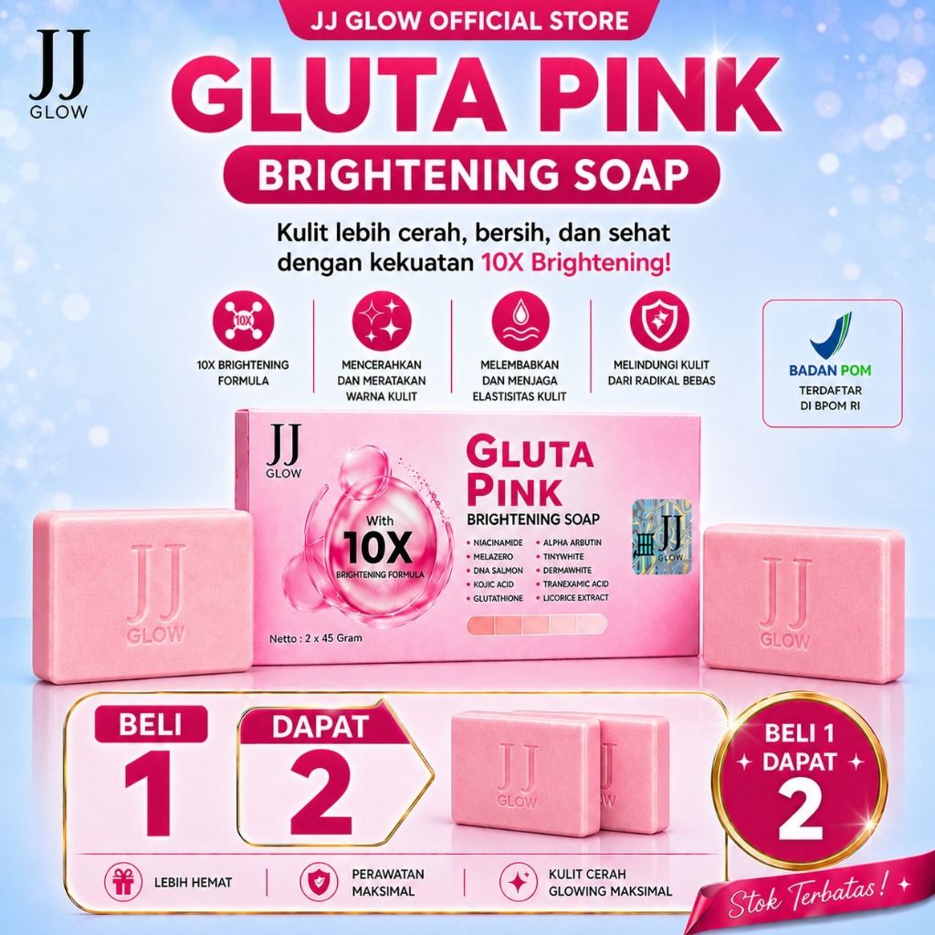 [ Beli 1 Dapat 2 Sabun ] JJ Glow Sabun Gluta Pink 10X Brightening Soap Sabun Batang Barsoap Niacinamide Melazero Kojic Acid DNA Salmon Glutathione Alpha Arbutin Tinywhite Dermawhite Tranexamic Acid Licorice Extract Mencerahkan Melembutkan Wangi Mandi