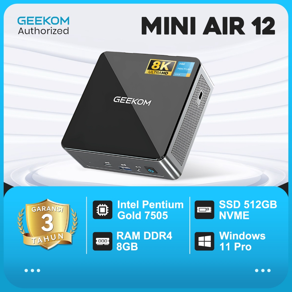 GEEKOM MINI AIR 12 Mini PC - Intel Pentium Gold 7505 8GB DDR4 RAM 512GB SSD Windows 11 Pro