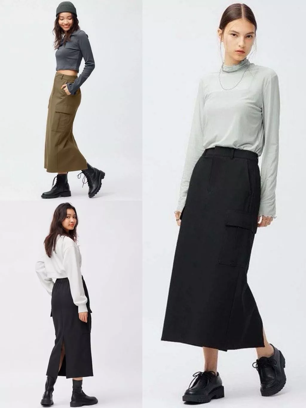Rok Maxi Cargo Wanita GU Cargo Narrow Long Skirt - 2398