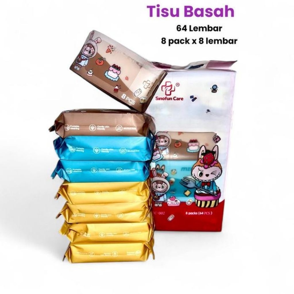 Jual Tisu Basah Mini Kecil Motif Lucu 8 Pack 64 Lembar Tanpa Alkohol ...