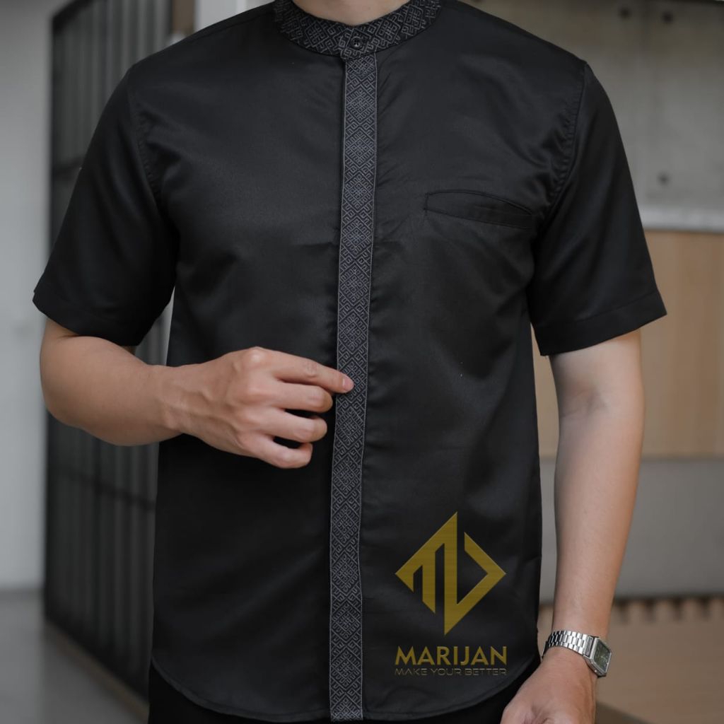 Baju Koko pria dewasa lengan pendek bordir premium katun toyobo import