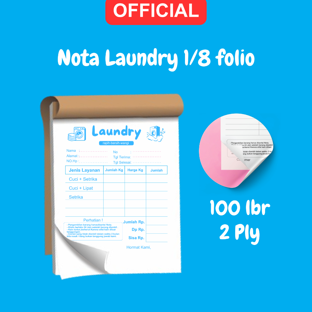 Jual BUKU NOTA LAUNDRY 100 lbr 1/8 NCR 2PLY KECIL Tulis Langsung Tembus ...