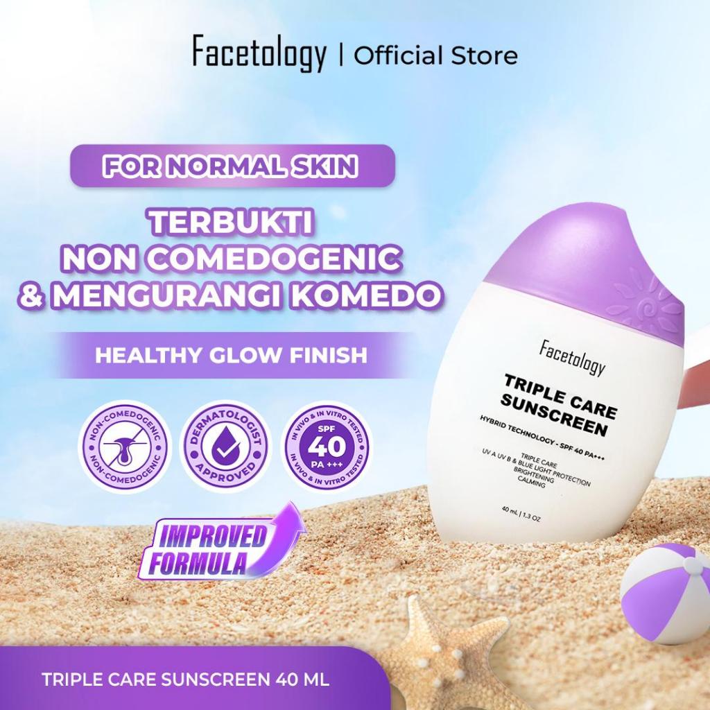 Facetology [IN VIVO & NON COMEDOGENIC SUNSCREEN TESTED] Triple Care Sunscreen SPF 40 PA+++ 40ML [Ready]
