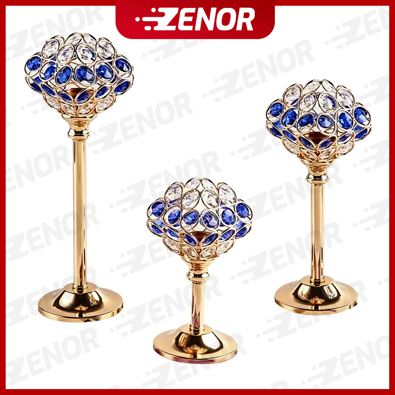 ZENOR Tempat Lilin Kristal 3 Pcs Set Premium Dekorasi Meja Pernikahan / Rumah / Pesta