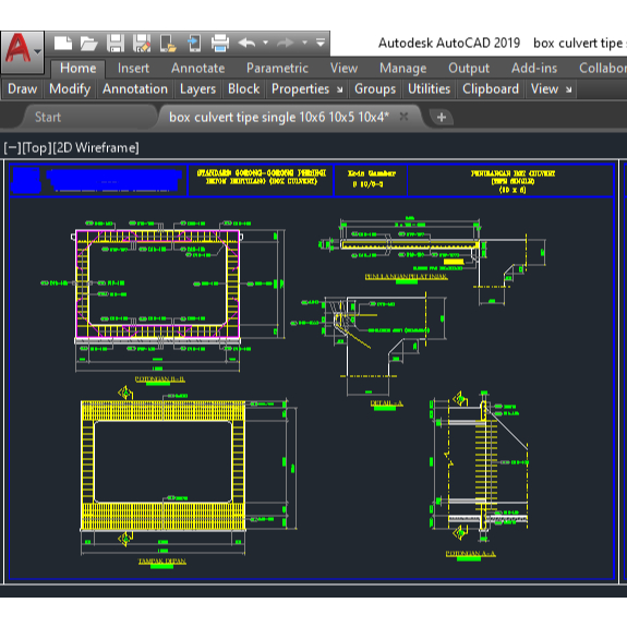 Jual Desain Box Culvert Tipe Single ukuran 10×6 10×5 10×4 format dwg ...