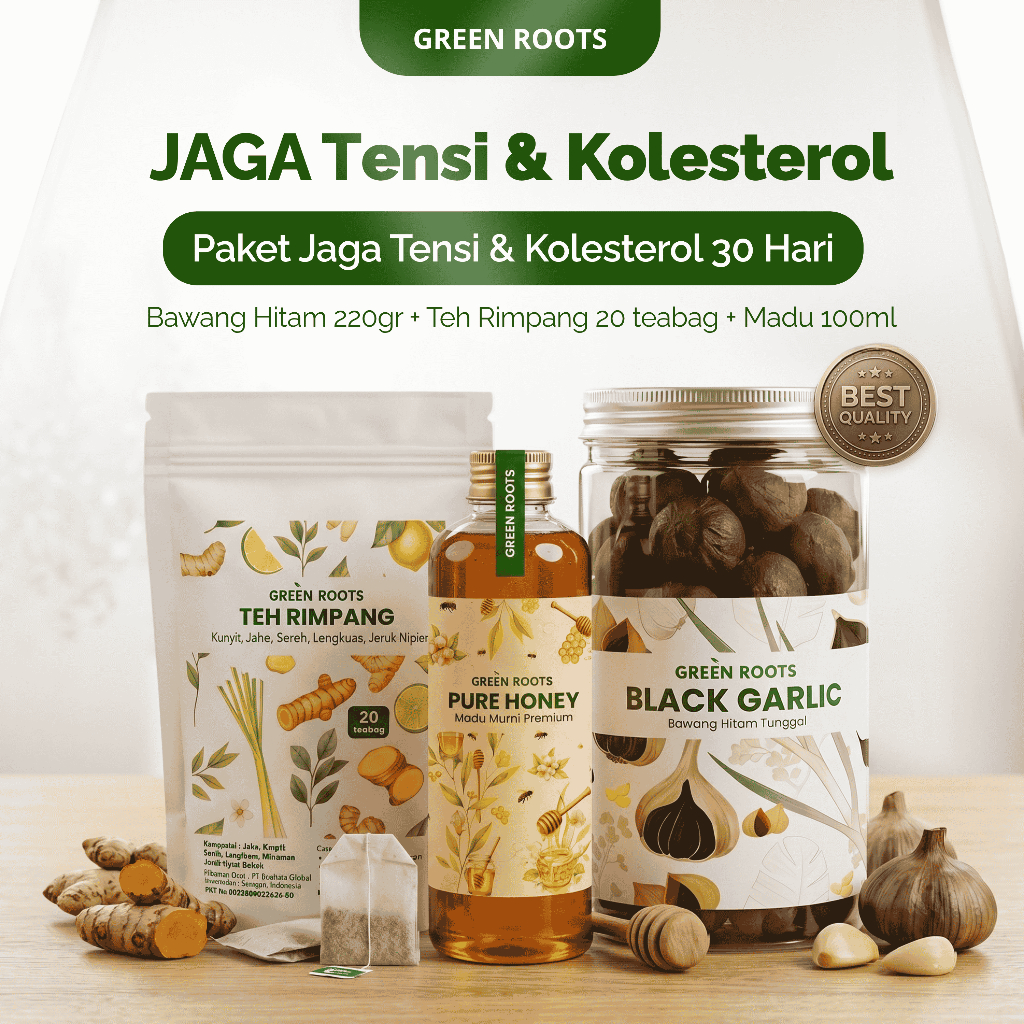 Bawang Hitam Tunggal + Madu Asli + Teh Rimpang Jahe Merah | Paket Herbal Hipertensi Kolesterol Diabetes Asam Urat Darah Tinggi Penurun Tekanan Darah