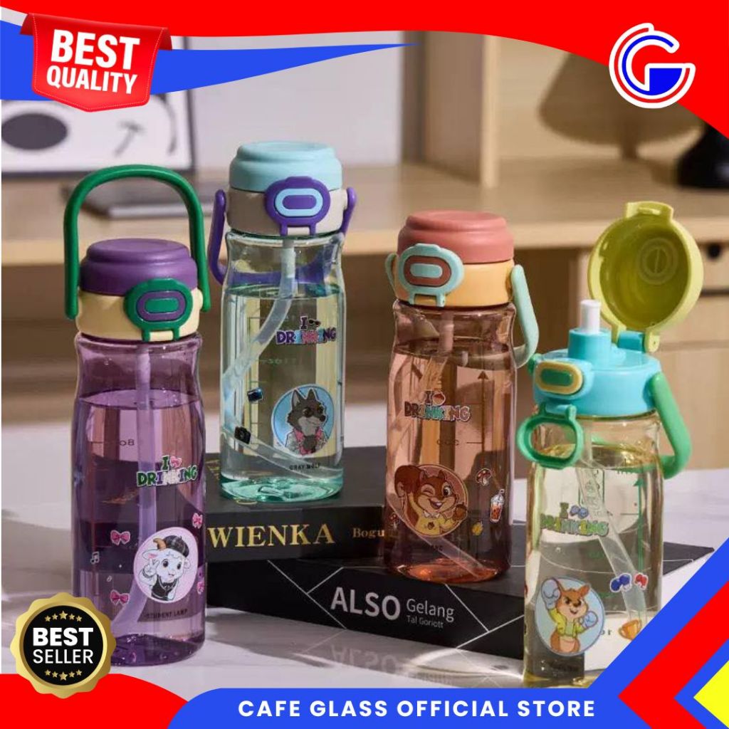 Botol Minum Anak 550ml dengan Sedotan Silikon Elastis, Motif Lucu, BPA Free - Tumblr Minum Anak