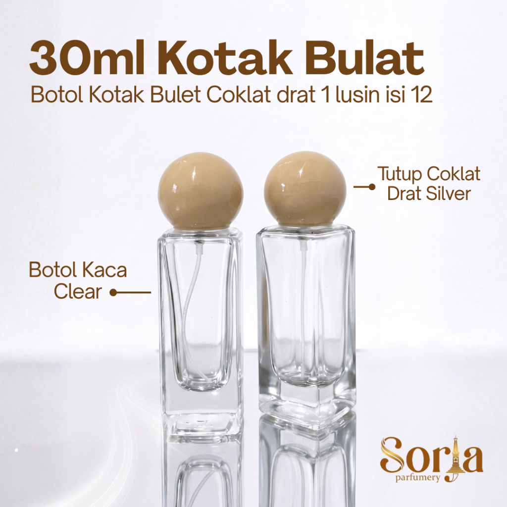 Jual Botol Parfum Kotak Bulat 30ml Kotak Tutup Coklat - Desain Elegan ...