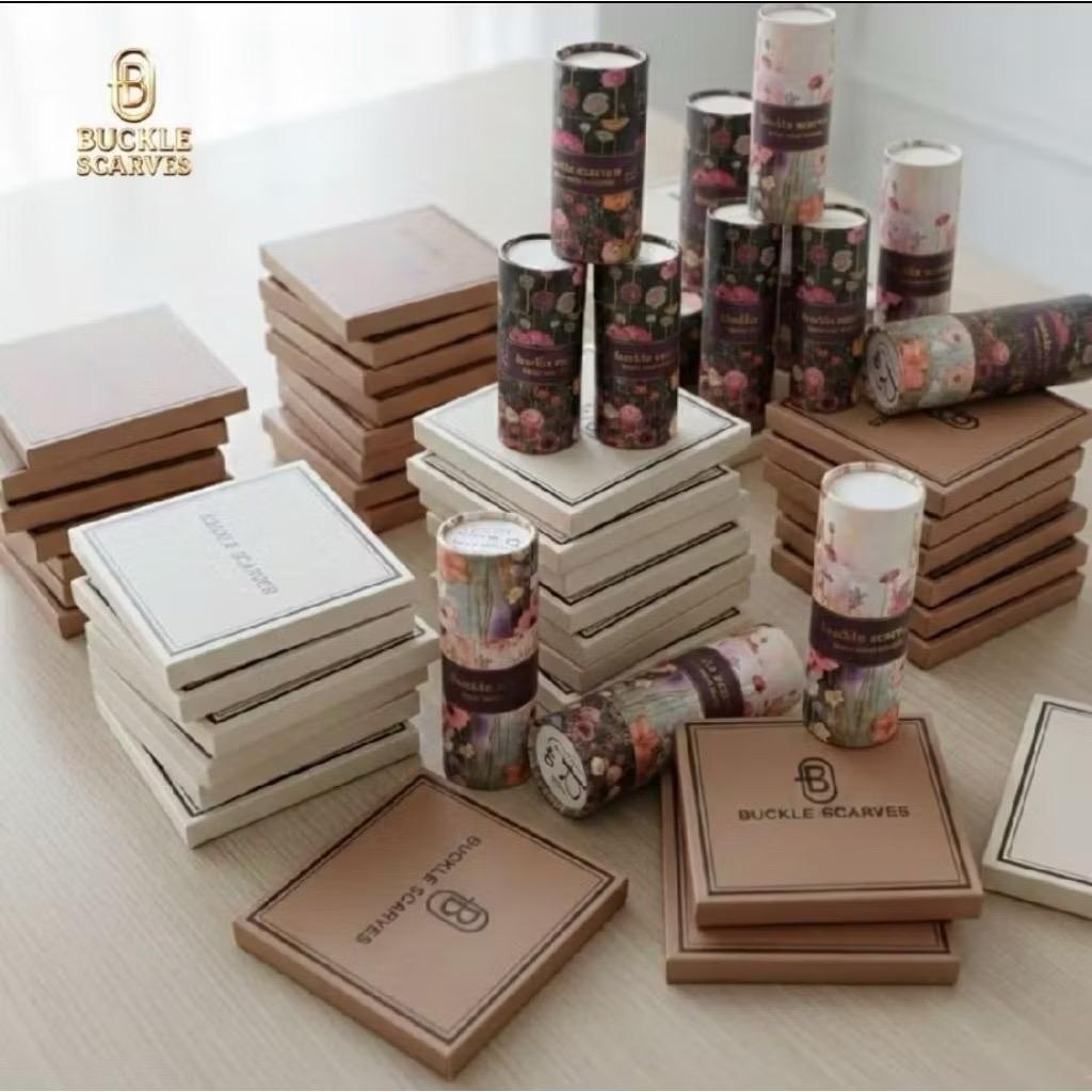 5 Box Hijab Segi Empat Free Box Buckle Scarves  Motif Premium  Metal Logo B Laser Cut