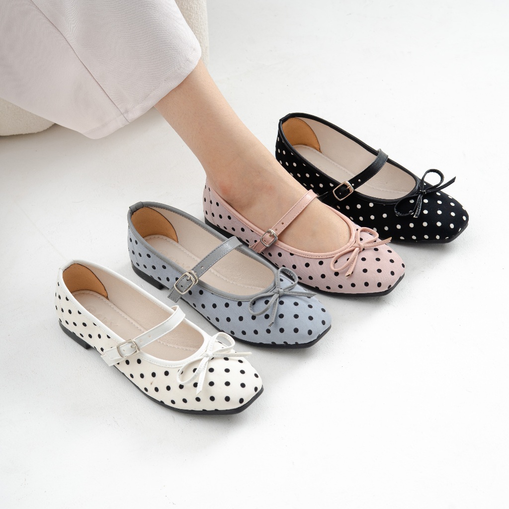 Freya Sepatu Flatshoes Wanita Feminim Flathoes Pita Polka foto 2
