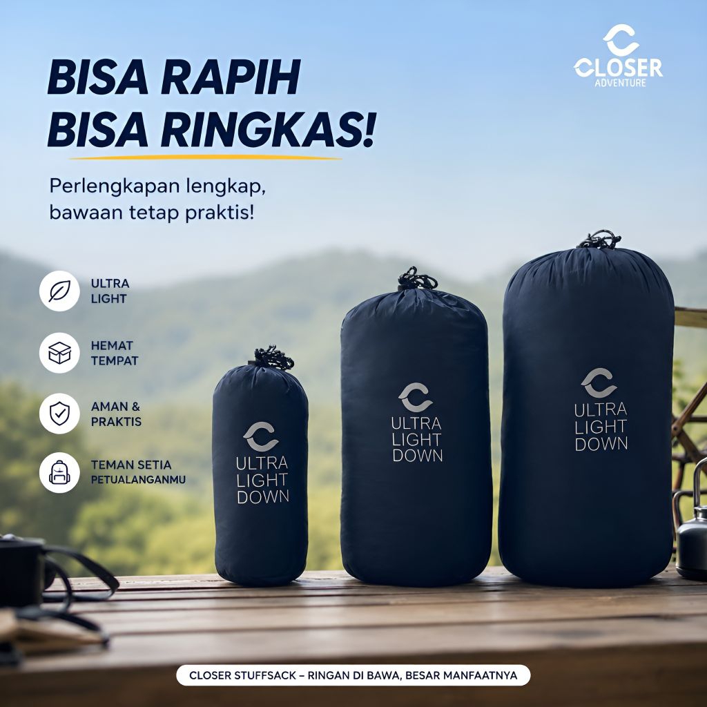 stuffsack ultra light, kantong serbaguna outdoor, kantong sleeping bag, kantong jaket down, tas perlengkapan pendakian, pouch outdoor premium