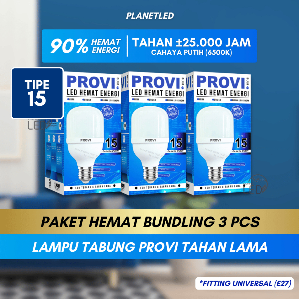 Jual Paket Hemat Isi 3 Pcs Lampu PROVI TIPE 15 Jumbo Bohlam Tabung LED ...